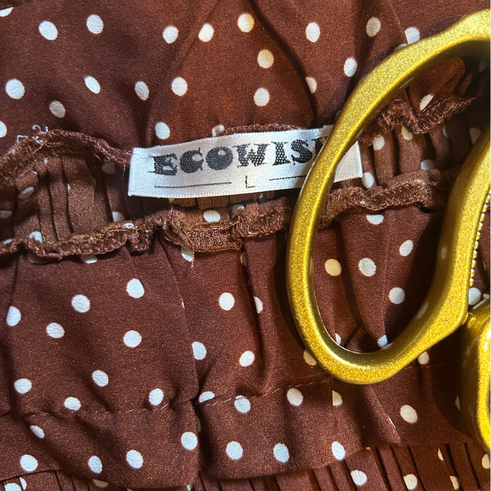 Brown Polka Dot Pleated Skirt - Picture 4 of 10